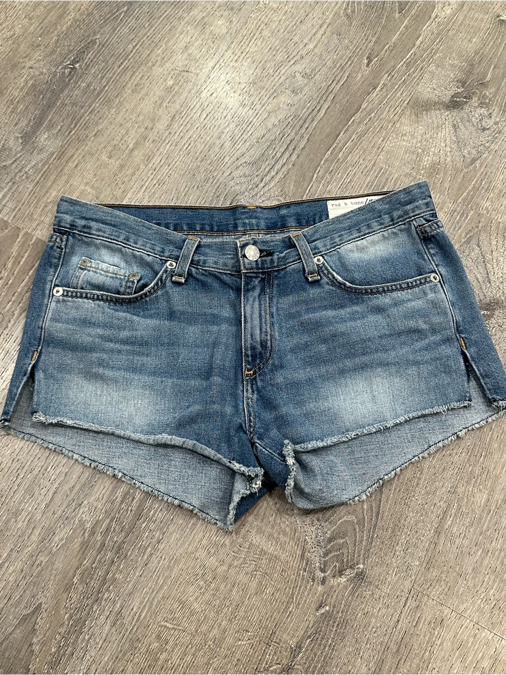 rag & bone Blue Washed Frayed Hem Denim Shorts